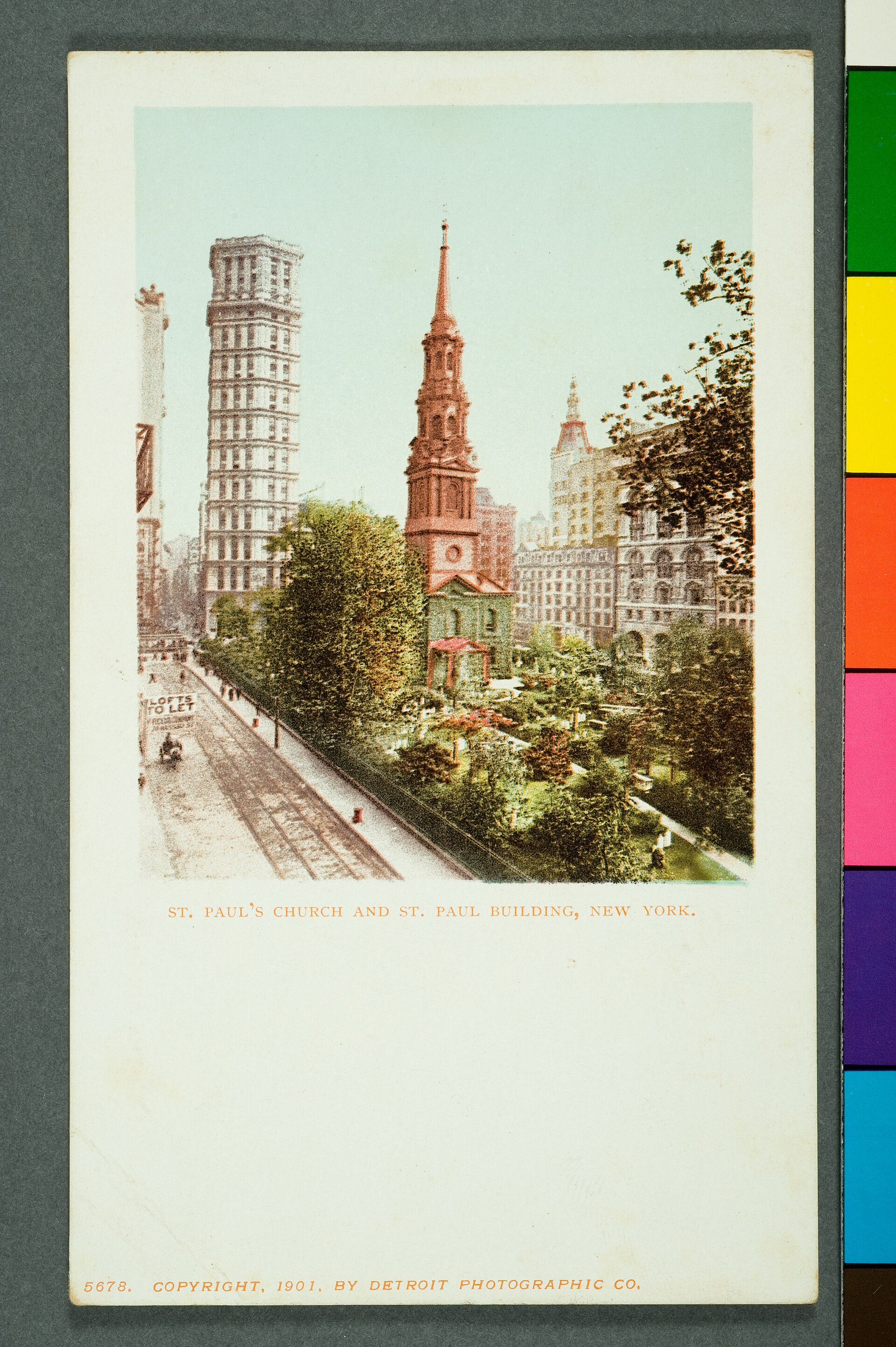 Imagem de referência de St. Paul' S Church And St. Paul Building, New York, descrito nos dados abertos como item da Coleção Cartões Postais, no Museu Paulista