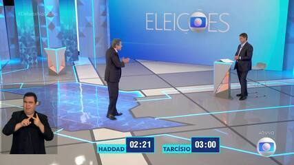 Debate em SP: Haddad (PT) e Tarcísio (Republicanos) falam sobre segurança pública