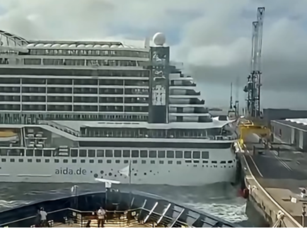Navio de cruzeiro colide com cais na França após fortes ventos; veja vídeo